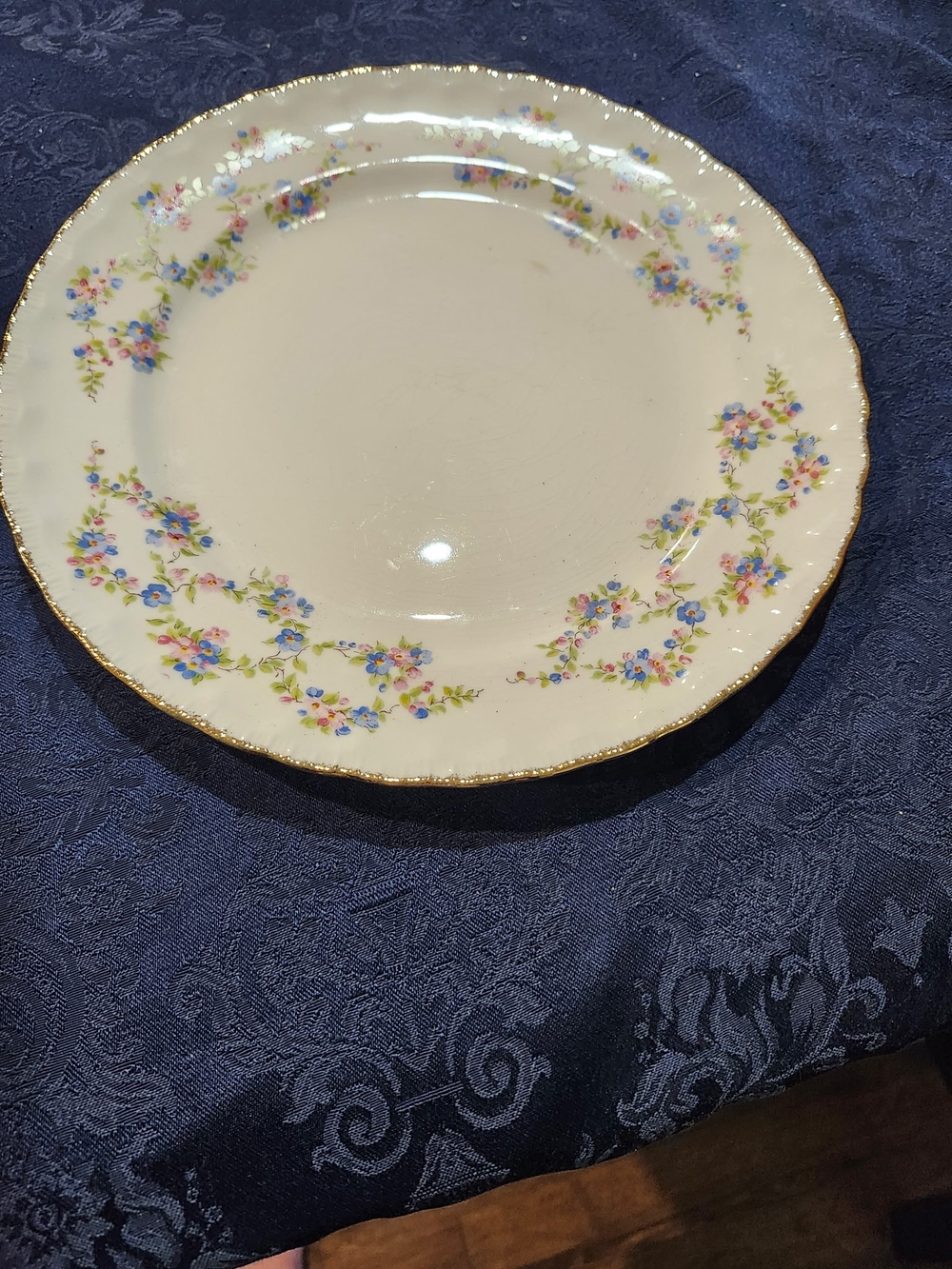 Vintage Pope-Gosser Floral Gold Rim Porcelain Dinner Plate